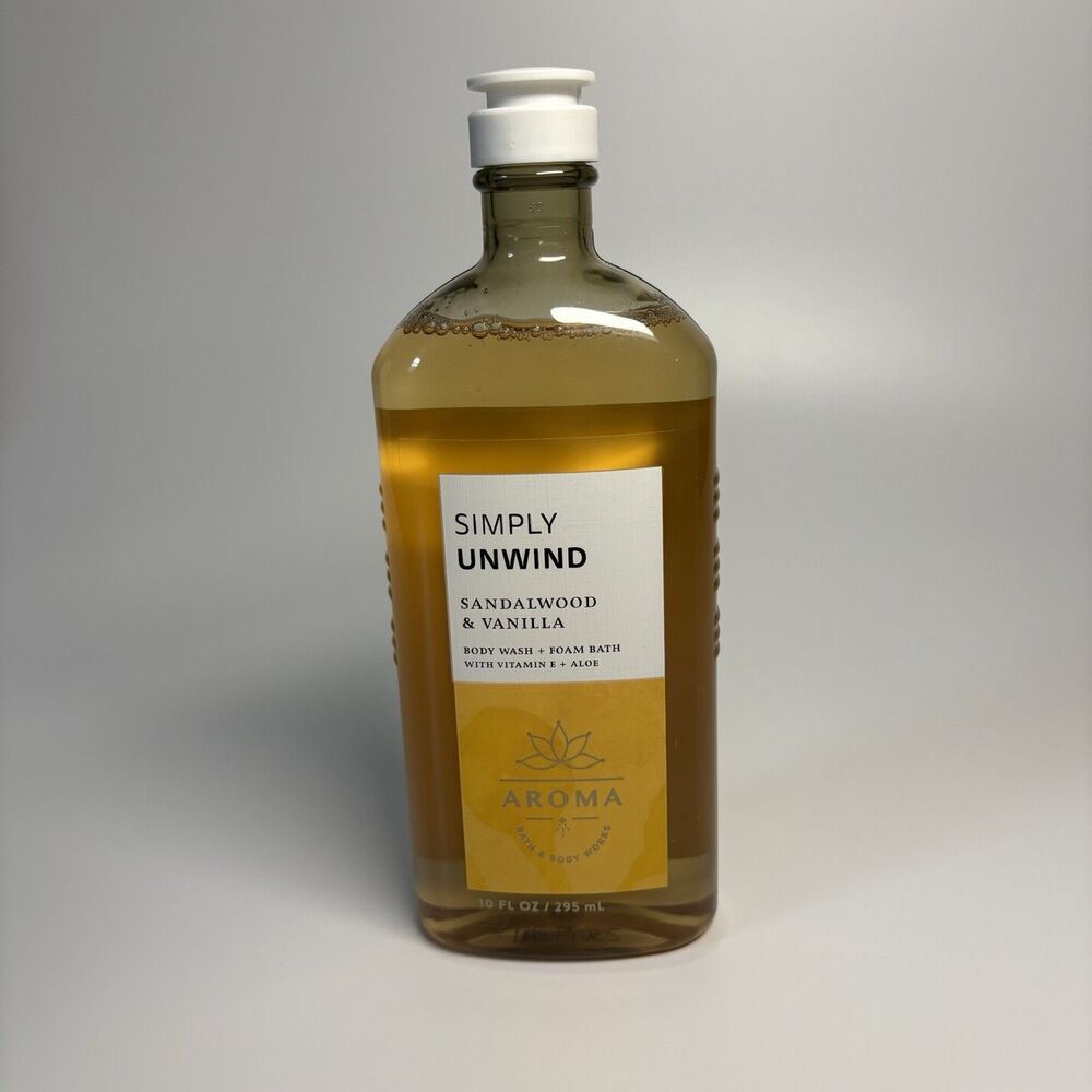 Bath & Body Works Aromatherapy Simply Unwind SANDALWOOD & VANILLA Body Wash 10oz
